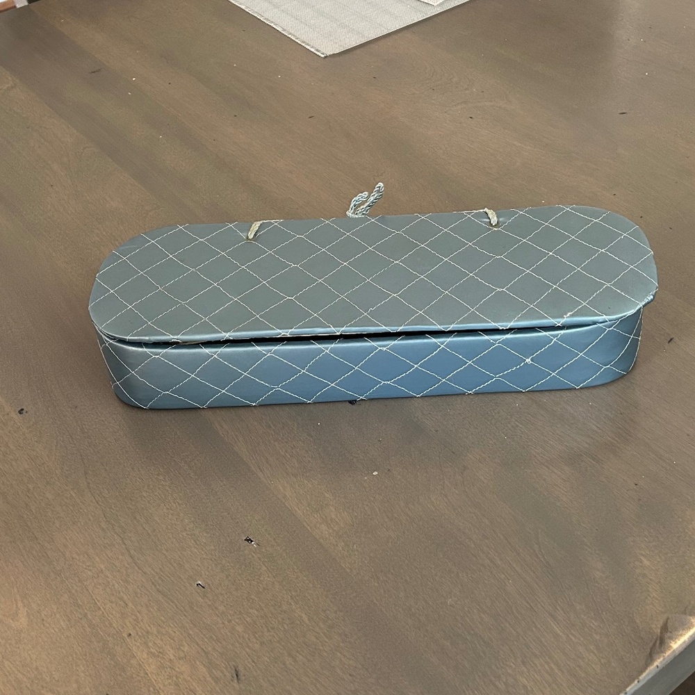 Vintage Quilted Fabric Jewelry Box In Soft Turquoise
